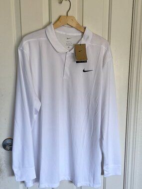 NEW Nike Victory Men's Long Sleeve Dri-Fit Polo Shirt NWT XXL White Golf DN2344